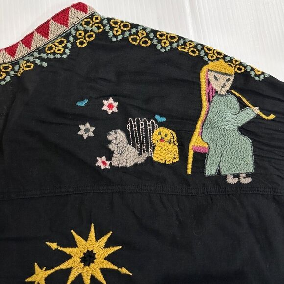 Johnny Was Biya Mishti Cotton Blouse Sz L Boho Embroidered Kitschy - Picture 16 of 16